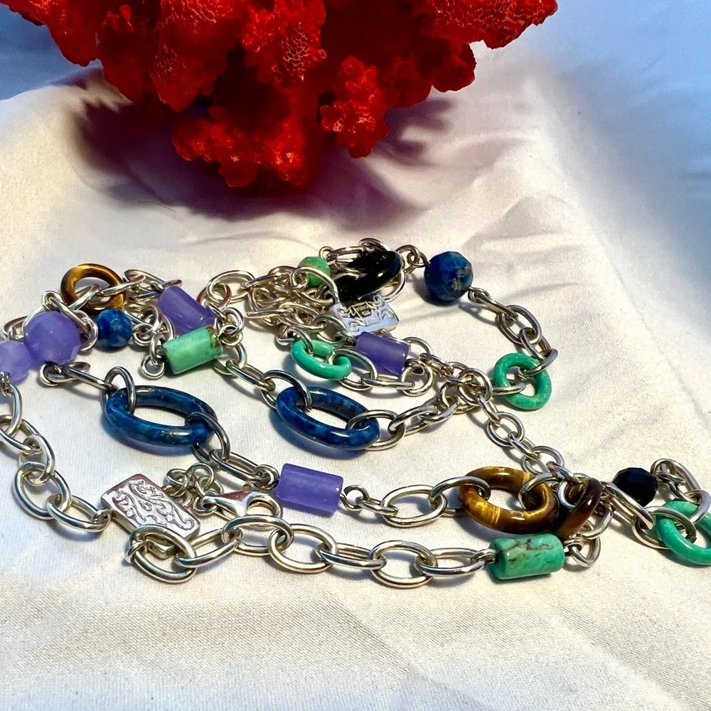 Whitney Kelley’s Colorful link Necklace, Sterling Silver 925, 18” long. - Picture 3 of 12